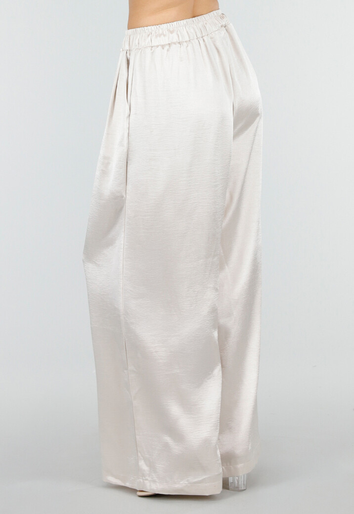 Champagne Wide Leg Broek met Satijnlook en Elastische Taille
