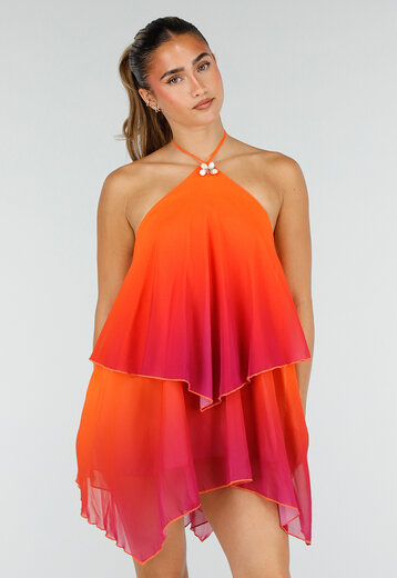 Oranje Roze Halter Jurk