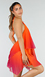 Oranje Roze Halter Jurk met Colourblock en Open Rug