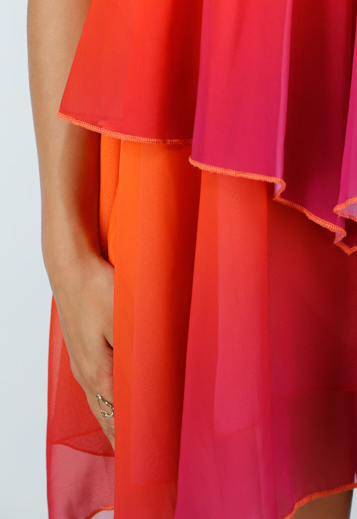 Oranje Roze Halter Jurk met Colourblock en Open Rug