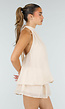 Beige Halter Mini Jurk met Open Rug en Striksluiting