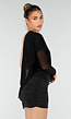 Zwarte One Shoulder Mini Jurk met Mesh Mouw en Drapering