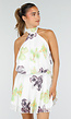 Witte Halter Mini Jurk met Bloemenprint en Open Rug
