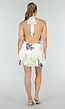 Witte Halter Mini Jurk met Bloemenprint en Open Rug