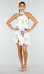 Witte Halter Mini Jurk met Bloemenprint en Open Rug