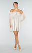 Beige Off Shoulder Jurk met Tule Mouwen en Volantkraag