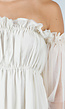 Beige Off Shoulder Jurk met Tule Mouwen en Volantkraag