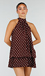 Bruine Halter Jurk met Witte Stippen en Open Rug