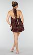 Bruine Halter Jurk met Witte Stippen en Open Rug