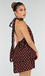Bruine Halter Jurk met Witte Stippen en Open Rug