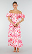 Roze Bloemen Maxi Jurk met Pofmouwen en Gesmokte Taille