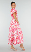 Roze Bloemen Maxi Jurk met Pofmouwen en Gesmokte Taille