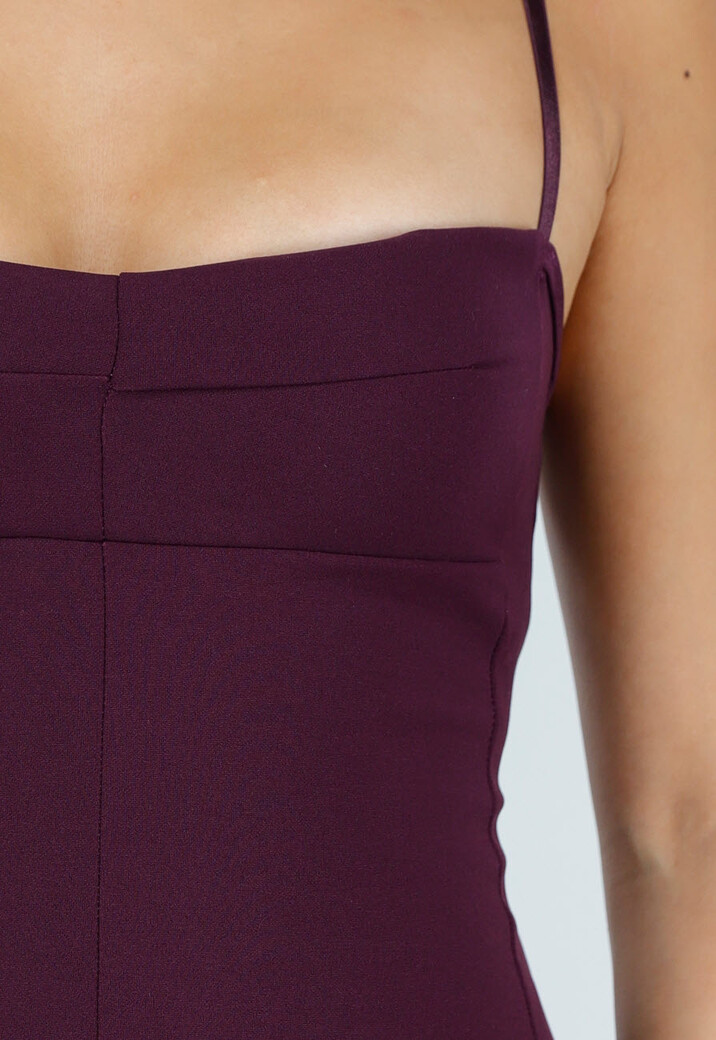 Bordeaux Jumpsuit met Smalle Bandjes en Wijde Pijpen