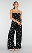 Zwarte Bandeau Jumpsuit met Witte Stippenprint en Wide Leg