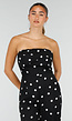Zwarte Bandeau Jumpsuit met Witte Stippenprint en Wide Leg