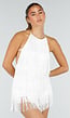Witte Fringe Halter Playsuit met Open Rug