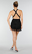 Zwarte Halter Playsuit met Franjes en Strikceintuur