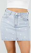 Lichtblauwe Denim Rok met Bloemetjes