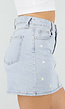 Lichtblauwe Denim Mini Rok met Geborduurde Bloemetjes