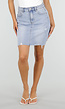 Lichtblauwe Denim Mini Rok met Ruwe Afwerking