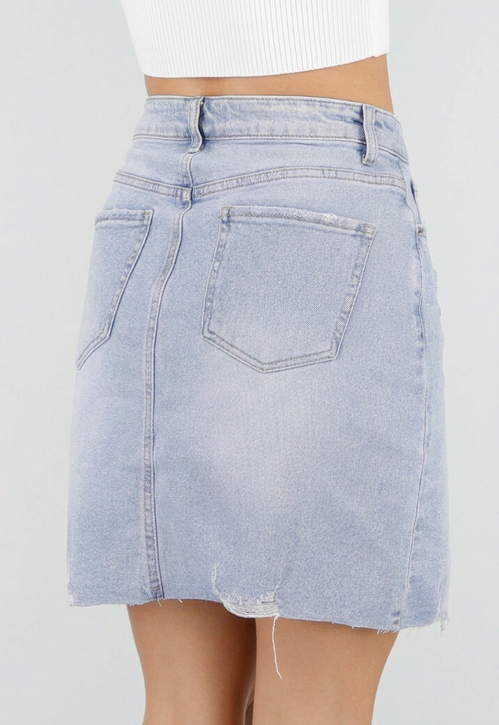 Lichtblauwe Denim Mini Rok met Ruwe Afwerking