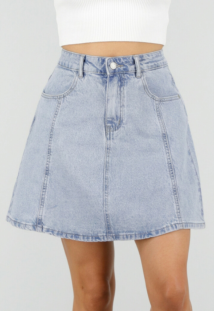 Lichtblauwe Denim A-Lijn Rok met Hoge Taille