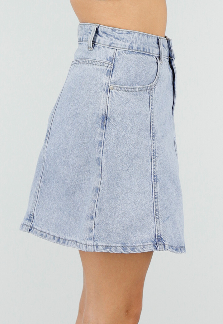Lichtblauwe Denim A-Lijn Rok met Hoge Taille