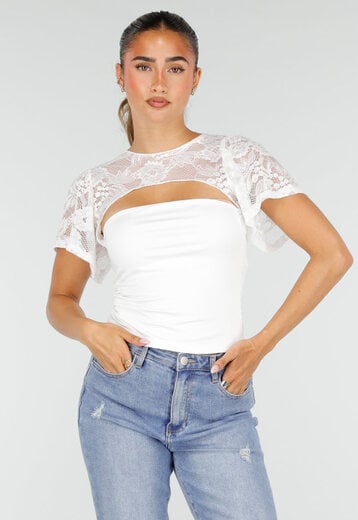 Witte Top met Kant en Cut Out