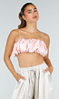 Roze Satijnen Cropped Top met Spaghettibandjes en Geplooid Detail