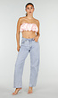 Roze Satijnen Cropped Top met Spaghettibandjes en Geplooid Detail
