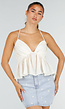 Crème Peplum Top met Spaghettibandjes en Geplooide Cups