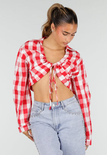 Rood Wit Geruite Cropped Blouse
