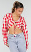 Rood Wit Geruite Cropped Blouse met Striksluiting