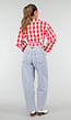 Rood Wit Geruite Cropped Blouse met Striksluiting