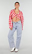 Rood Wit Geruite Cropped Blouse met Striksluiting