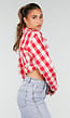 Rood Wit Geruite Cropped Blouse met Striksluiting