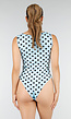 Lichtblauwe Body met Zwarte Polkadots en Vierkante Hals