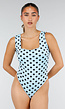 Lichtblauwe Body met Zwarte Polkadots en Vierkante Hals