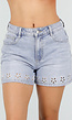 Lichtblauwe Denim Shorts met Geborduurde Bloemenzoom