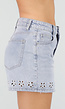 Lichtblauwe Denim Shorts met Geborduurde Bloemenzoom