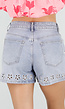 Lichtblauwe Denim Shorts met Geborduurde Bloemenzoom