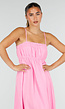 Roze Mousseline Maxi Jurk met Spaghettibandjes en Smokdetail
