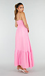 Roze Mousseline Maxi Jurk met Spaghettibandjes en Smokdetail