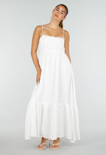 Witte Mousseline Maxi Jurk