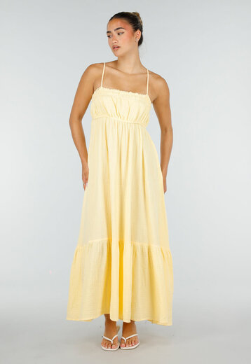 Gele Mousseline Maxi Jurk met Spaghettibandjes
