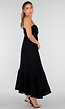 Zwarte Mousseline Maxi Jurk met Spaghettibandjes en Smokdetail