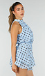 Lichtblauwe Polkadot Playsuit met Halterhals en Volantlaag