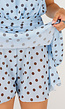 Lichtblauwe Polkadot Playsuit met Halterhals en Volantlaag