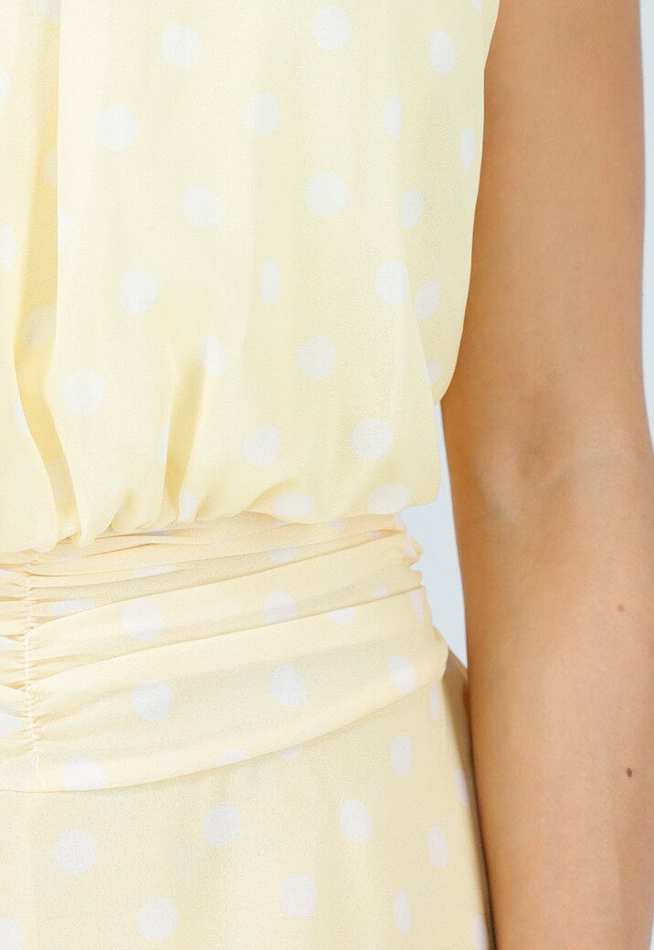 Gele Polkadot Playsuit met Halterhals en Volantlaag