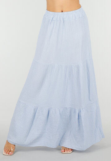 Lichtblauwe Mousseline Maxi Rok